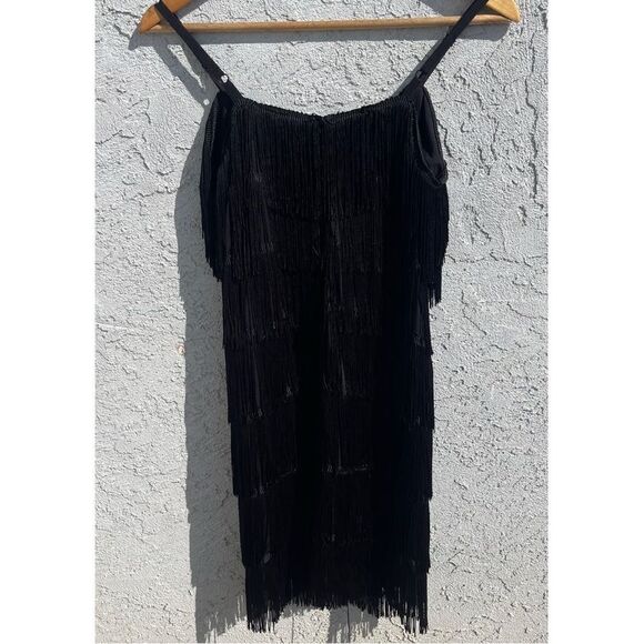Mini Dress SZ SM All-Over Fringe Black - Flapper 1920s Gatsby Burlesque Art Deco - Picture 2 of 8
